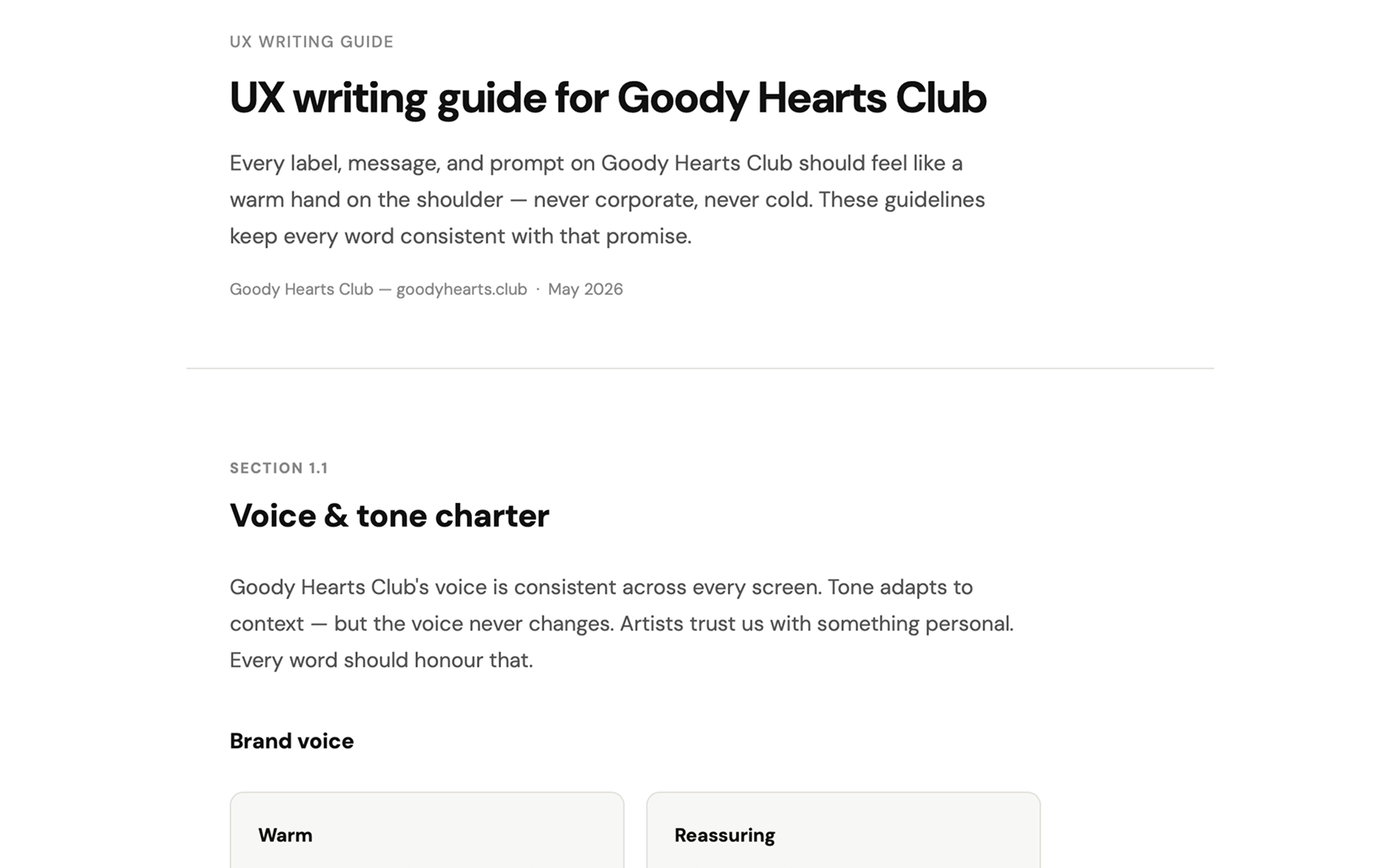 UX copy documentation